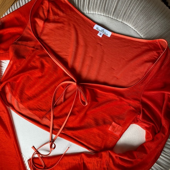 Mirror Palais Scarlet Red Sheer Cover Blouse Crop Top Cardigan - Picture 6 of 6